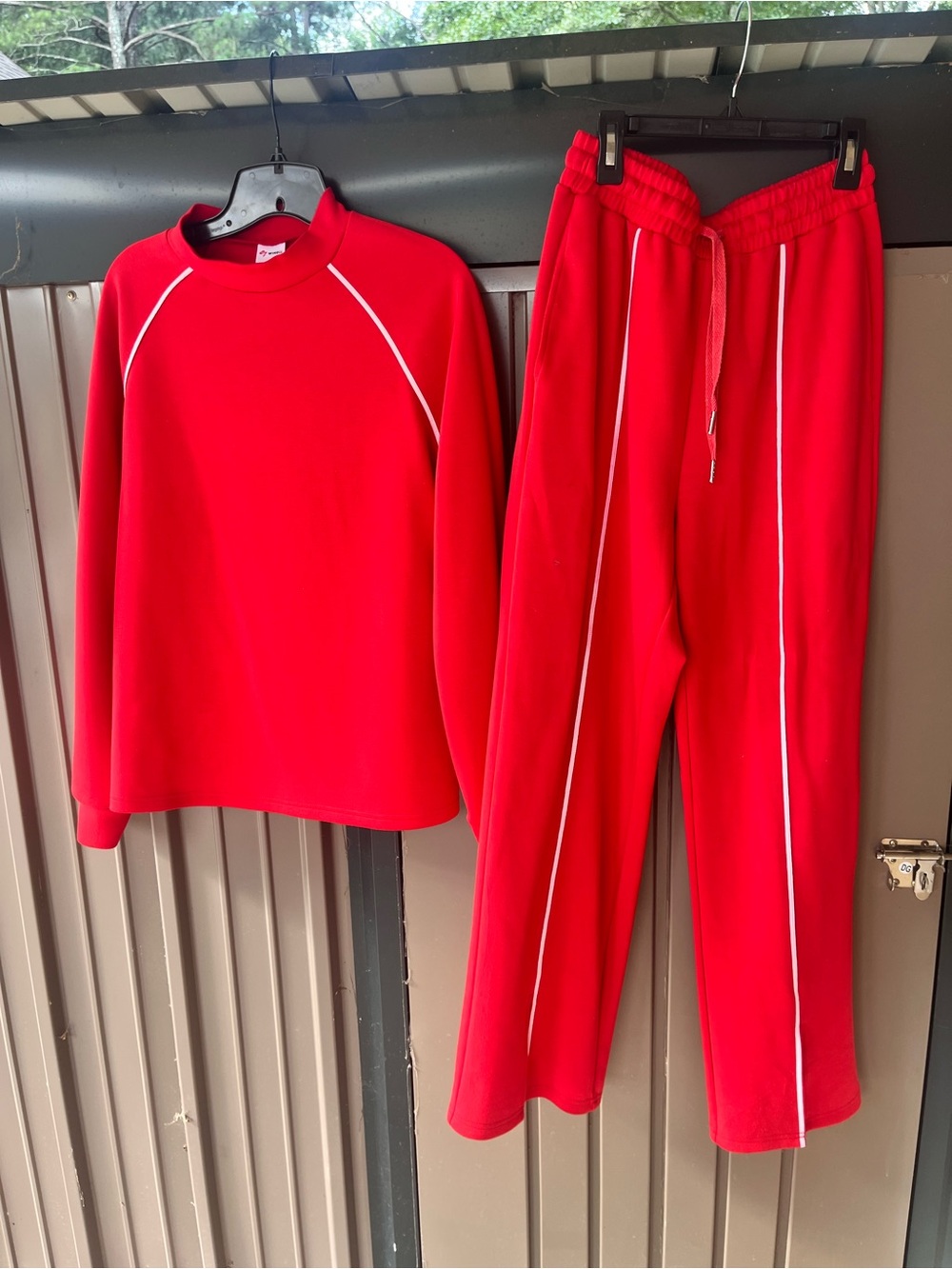 Women’s Red two piece comfy yet stylish Set with White Piping by